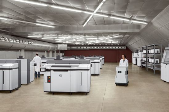 A fleet of HP Multi Jet Fusion 5200 3D printers and powder handling units